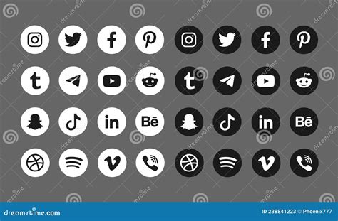 Black And White Social Media Popular Icon Collections Editorial Stock
