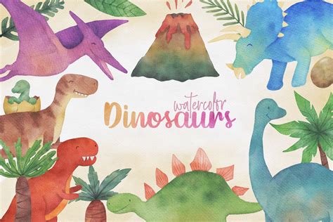 Watercolor Dinosaurs Clip Art 440279 Illustrations Design Bundles