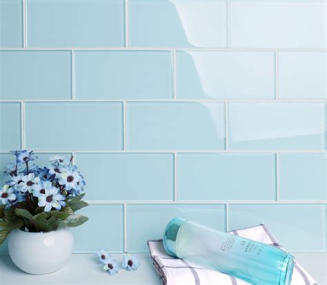Ws Tiles Premium Baby Blue 3 In X 6 In Glass Subway 12 In X 12 In