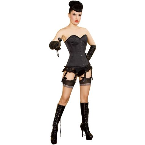 French Maid Corset In Black Duchess Satin Outfit
