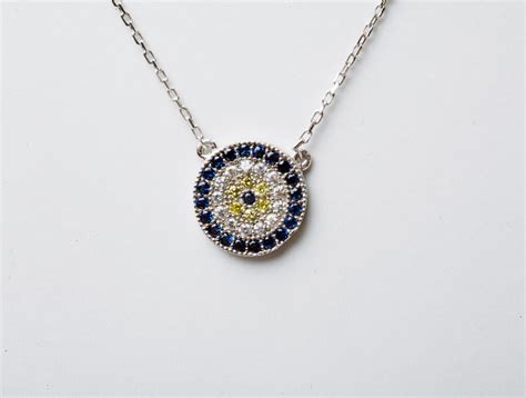 Evil Eye Necklace In Sterling Silver Cubic Zirconia Sapphire Blue
