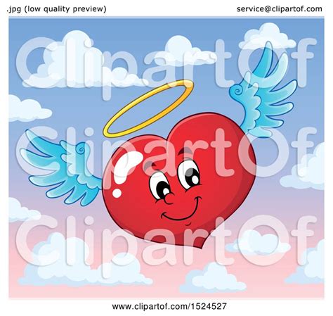 Clipart Of A Red Valentines Day Love Heart Angel Character With A Halo