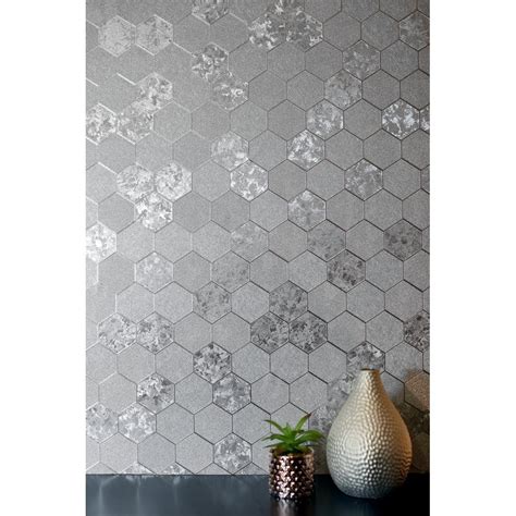 Arthouse Foil Honeycomb Silver Metallic Textured Contemporary Wallpaper 294700