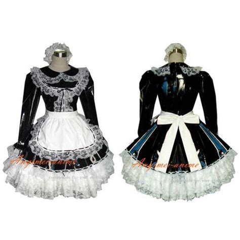 Sexy Sissy Maid Black Pvc Dress Lockable Uniform Cosplay Costume Tailor