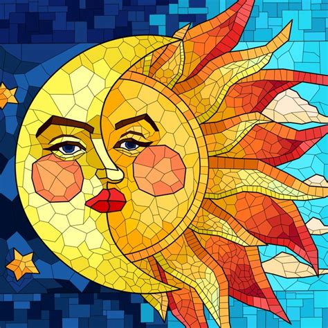 The Sun And Moon Are Depicted In This Stained Glass Mosaic