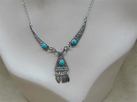 Vintage 1980s Era Sterling Silver Filigree Wturquoise Glass Necklace