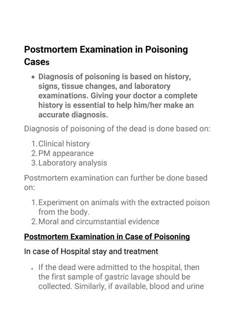 Examination Of Poison During Postmortem Postmortem Examination In