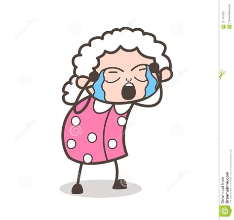 Cartoon Sad Old Woman Crying Vector Concept Stock Illustration