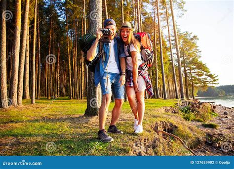 Young Happy Hikers Taking A Selfie In The Nature Stock Photo Image