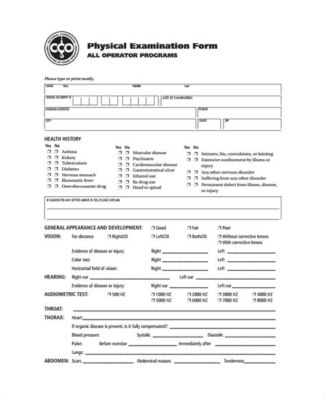 9 Sample Physical Exam Forms Pdf Sample Templates