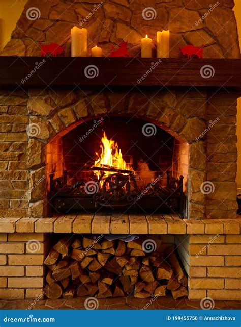 Warm Cozy Fireplace With Real Wood Burning In It Cozy Winter Concept