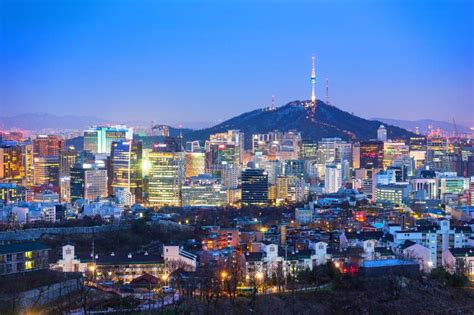 View Of Seoul City Skyline At Night In South Korea Stock Photo Image