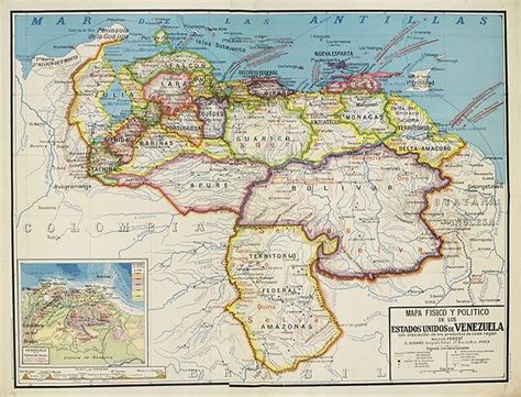 Mapa Fisico Y Politico De Los Estados Unidos De Venezuela Old Map