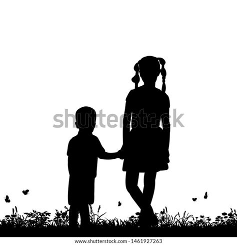 Vector Isolated Silhouette Boy Girl Child Stock Vector Royalty Free