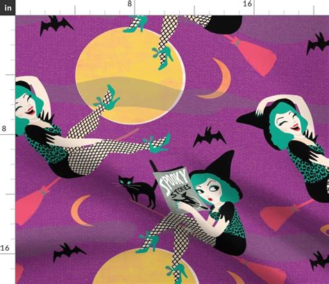 Vintage Halloween Pin Up Witch Girl Fabric Spoonflower