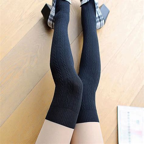 sexy women warm long cotton stockings over knee winter thigh high knitted tights girl s lovely