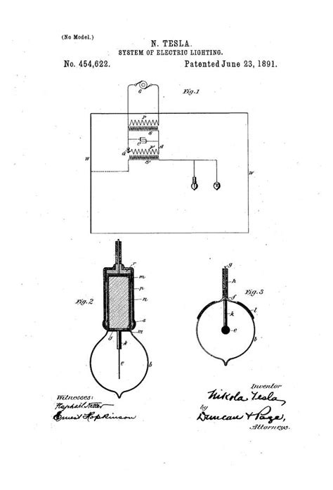 System Of Electric Lighting Nikola Tesla Patent Drawing From 1891