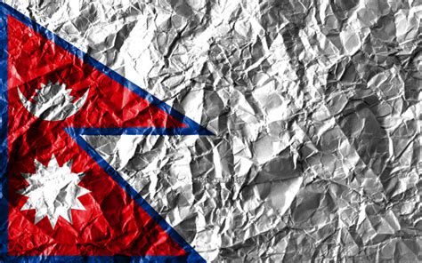 Download Wallpapers Nepalese Flag 4k Crumpled Paper Asian Countries