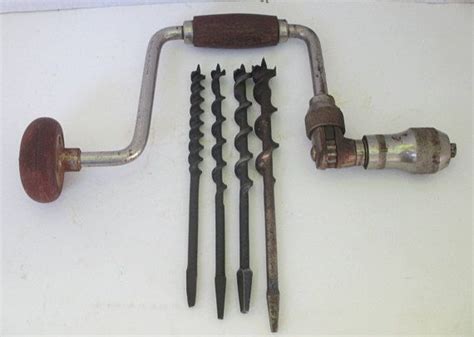 Hand Brace Ratcheting Durex With 4 Wood Auger Bits Hand Vintage Tools Auger Bits Wood