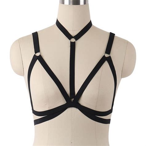 Sexy Body Harness Black Elastic Strappy Tops Womens Body Caged Halter Bra Fetish Wear Burlesque