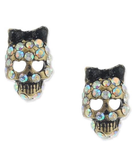 Lyst Betsey Johnson Small Skull Crystal Stud Earrings