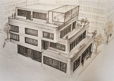 Modern Architecture Three Point Perspective Marker Drawing Disegno