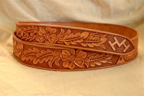 hand tooled leather belt custom made 1 1 2 leather belt men s or womens hand stamped