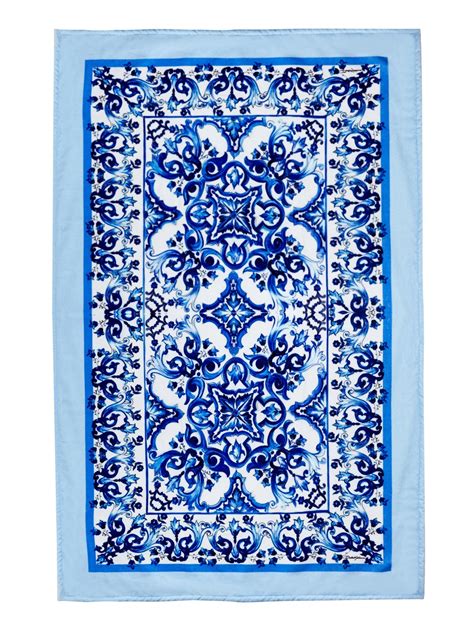 Dolce And Gabbana Majolica Print Towel In Blue Lyst