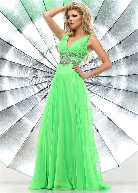 Sparkle 71338 Lime Beaded V Neck Chiffon Prom Dresses Online