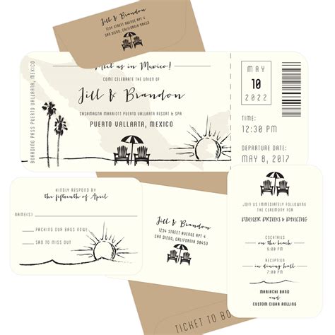 Every single text area can be personalized with your own wording. Plane Ticket Mexico Wedding Invitation - Pixie