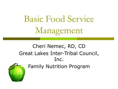 Designed to provide the skills needed to manage a restaurant or food service outlet, this degree puts graduates on the track to manage food service operations, such as those in hospitals, corporate cafeterias, upscale fast food operations and. PPT - Basic Food Service Management PowerPoint ...