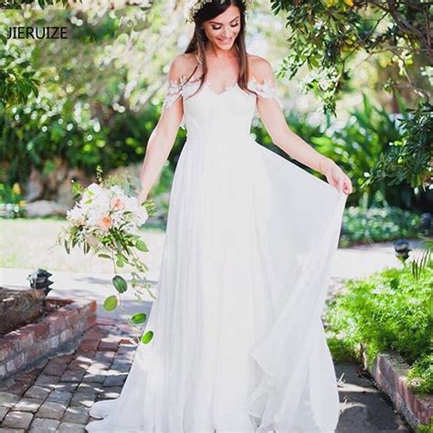 Jieruize White Chiffon Simple Boho Wedding Dresses 2020 Sweetheart Off