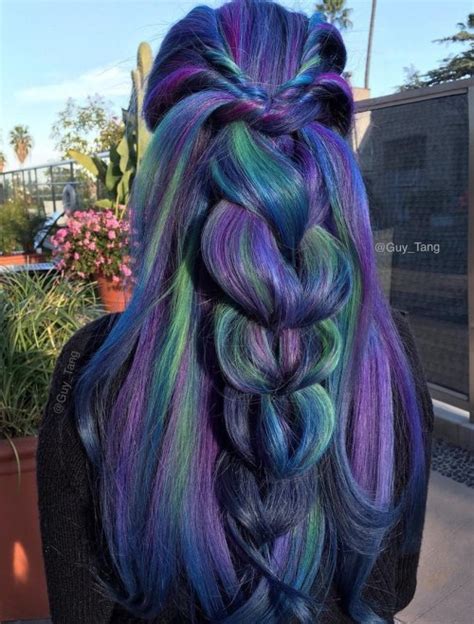 Those colors just peeking through jet black hair works wondrously. 20 Blue and Purple Hair Ideas