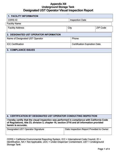 Designated Underground Storage Tank Operator Visual Inspection Report