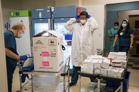 Gap between vaccine doses could be 6 weeks. Pfizer-BioNTech Vaccines Arrive At UCSF Amid Pandemic ...