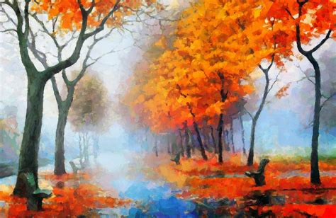 Autumn In The Morning Mist Digital Art By Georgiana Romanovna Fine