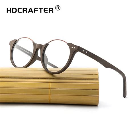 Hdcrafter Round Eyewear Glasses Frames Vintage Clear Glasses Wood Men Computer Reading Glasses