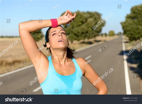Tired Runner Sweating After Running Hard In Countryside Road Exhausted
