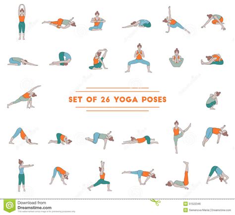 Yoga im herzen von zürich mit sarah lisa yous. Set Of Twenty Six Yoga Poses Stock Vector - Image: 51522346