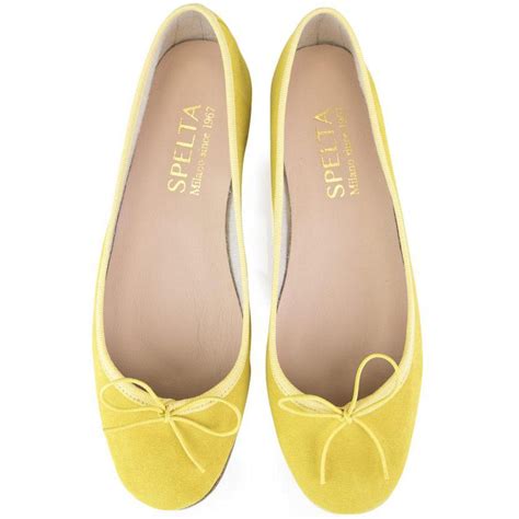 Nicole Classic Ballet Flat In Yellow Suede By Spelta Milano