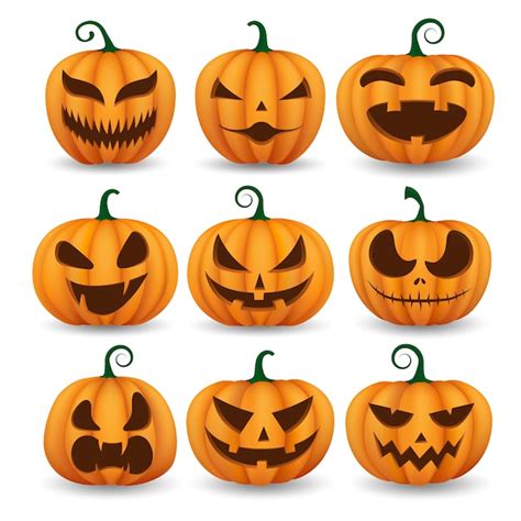 Premium Vector Set Of Halloween Pumpkins Funny Faces