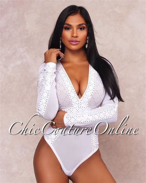 Chic Couture Online Jada White Silver Embellished Bodysuit