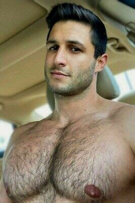 Shirtless Male Beefcake Muscular Huge Hairy Pecs Chest Car Hunk PHOTO