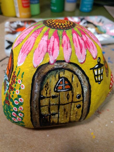 My Fairy Cottage Painted On A Rock This Was So Much Fun To Create