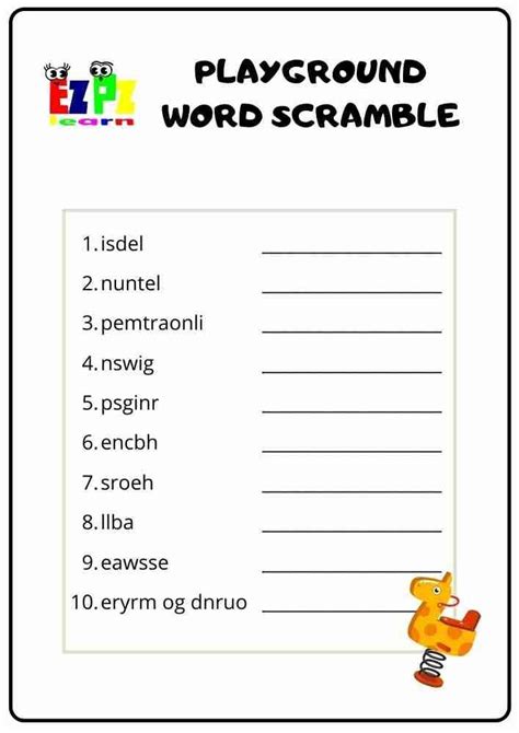 Free Printable Simple Word Scrambles Topic Playground For Kids Esl