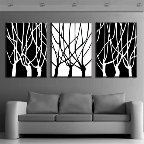 3 Pcsset Framed Abstract Trees Painting Printed On Canvas Home Decor Simple Black And White