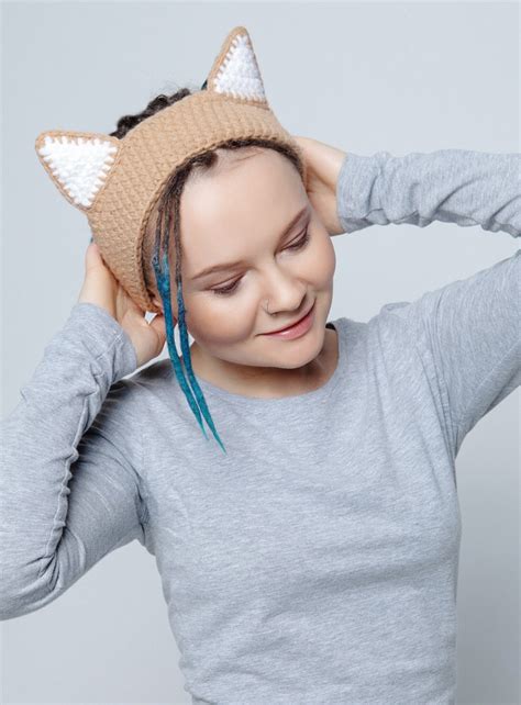 Beige Cat Headband Cat Ears Headband Cat Ear Warmer Cat Etsy