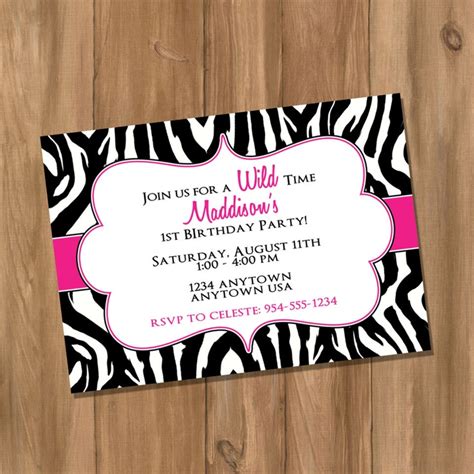 Pink Zebra Birthday Party Invitation Digital Diy Instant Etsy Zebra