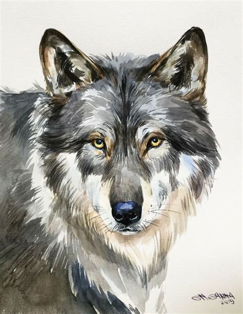 10x8 Gray Wolf Portraitwildlive Animal Art Original Watercolor