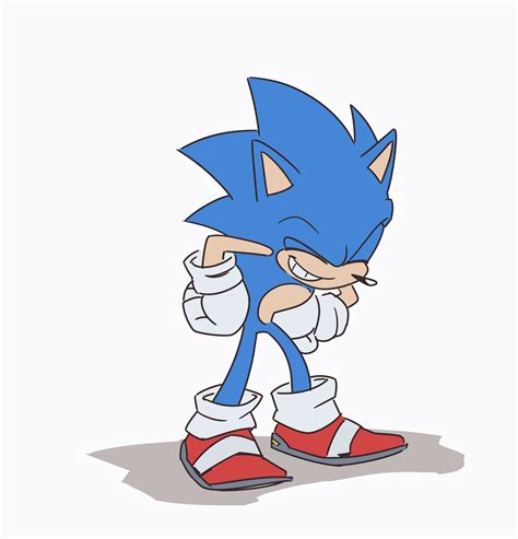 sonic the hedge is wearing red and white shoes, with his hands on his hips